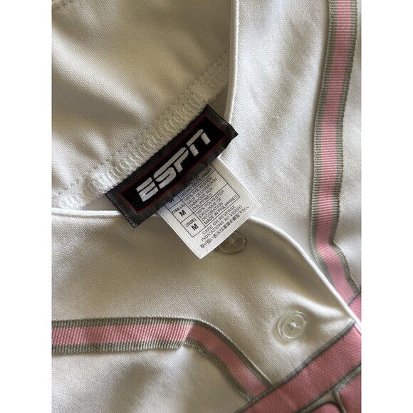 Vintage ESPN Jersey Button Up Shirt Pink and White Women’s Size Medium Rare Y2K - Picture 2 of 6